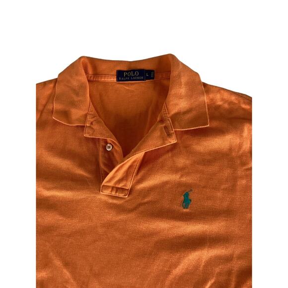Polo Ralph Lauren Mens L Classic Polo Shirt Short Sleeve Orange Green Logo - Picture 1 of 7